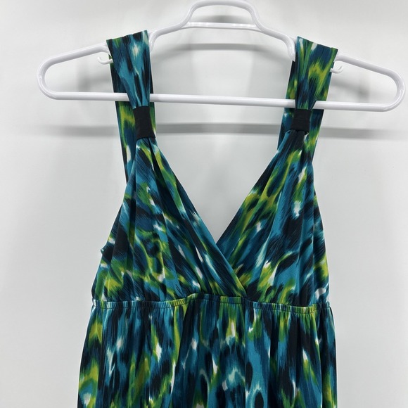 Maxi Dress Women's XL Blue Green Abstract Coastal Casual Mom Vacation ABStudio - Picture 3 of 12